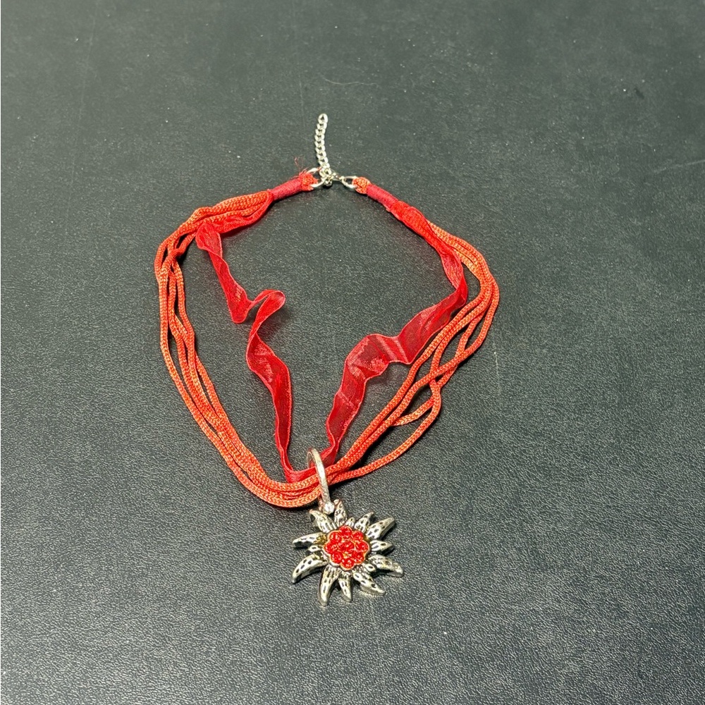 Elegant Red Sunflower Pendant Necklace